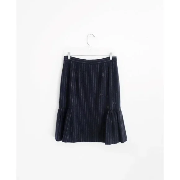 Vtg 00s Y2K Moschino Navy Blue Pinstripe Wool Button Trumpet Skirt IT 40 US 4 - Picture 2 of 6